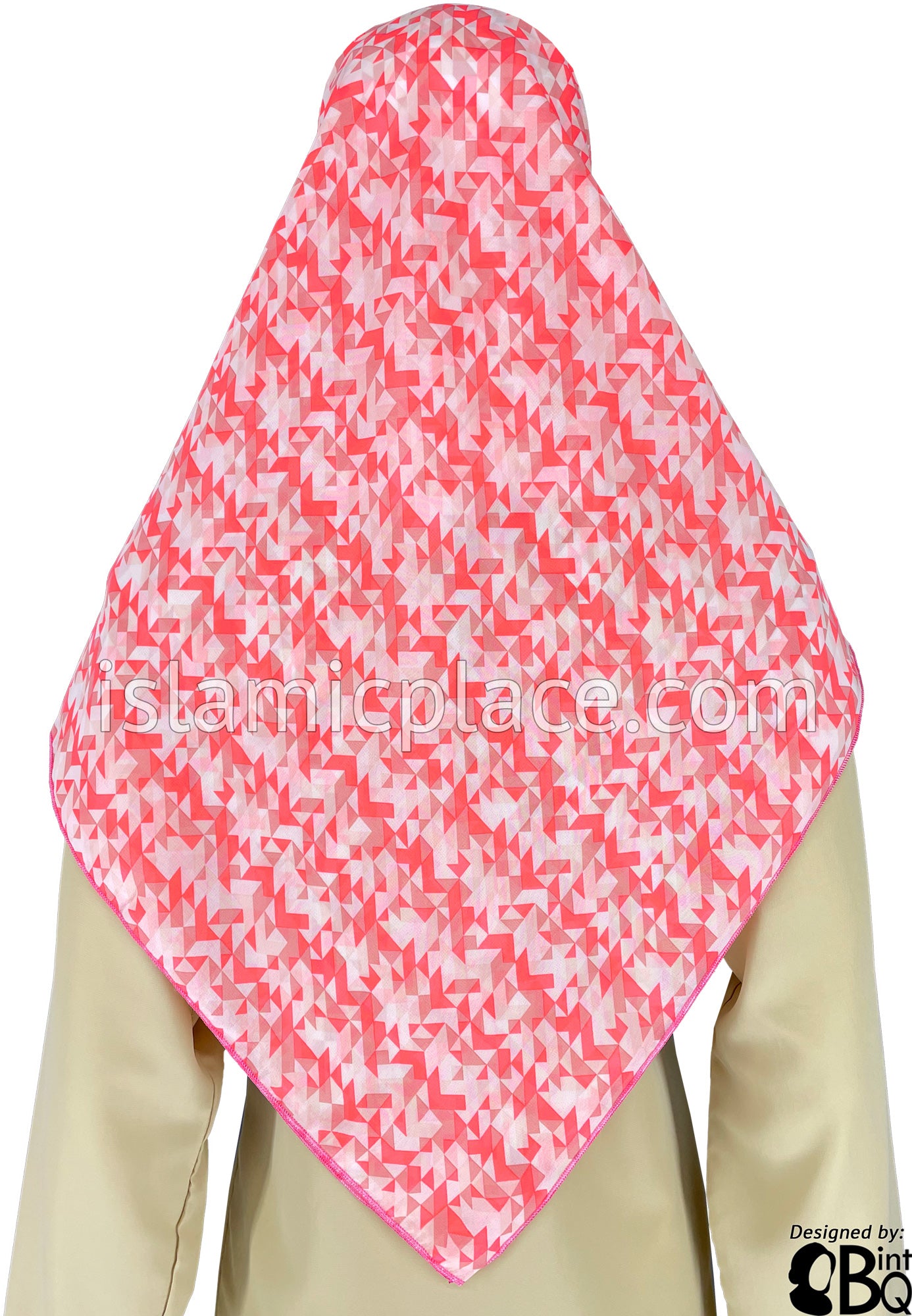 Coral, Muave, White and Pink Flake Pattern - 45" Square Printed Khimar