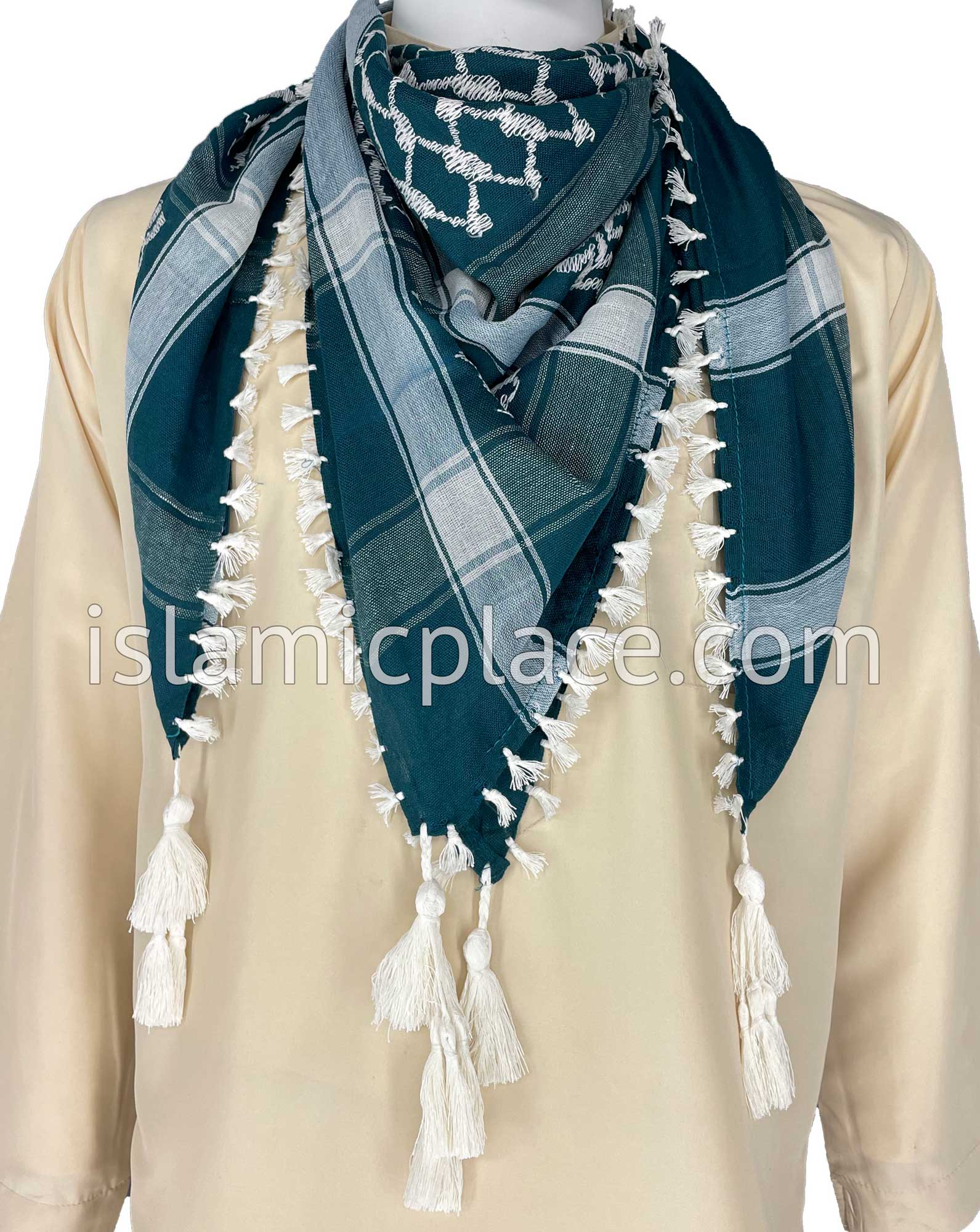 Midnight Green and White - Traditional Style Men Scarf Kifaya