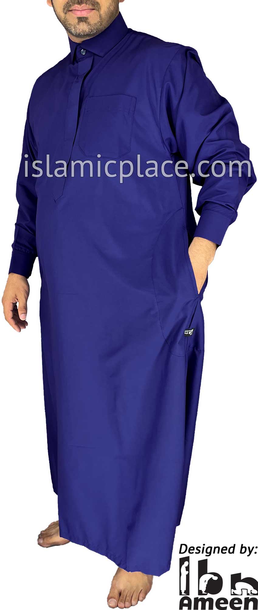 Royal Blue - Hassan Style Dress Shirt Collar Men Thob by Ibn Ameen