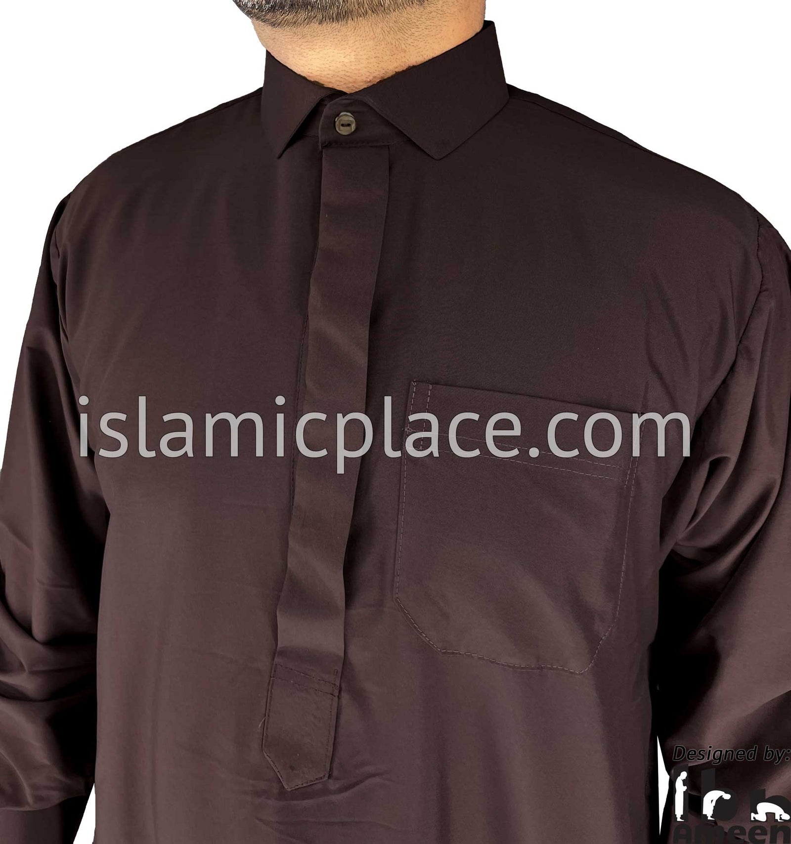 Brown - Hassan Style Dress Shirt Collar Men Thob by Ibn Ameen