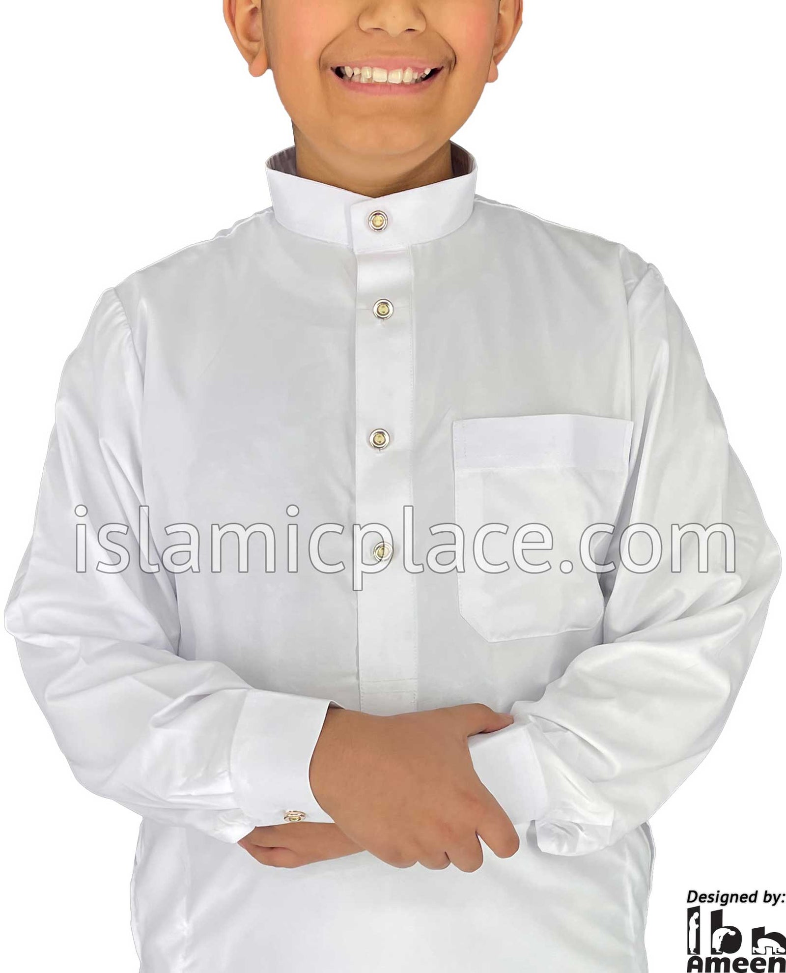 White - Boy's Saudi Ad-Daffah Plain Kameez by Ibn Ameen