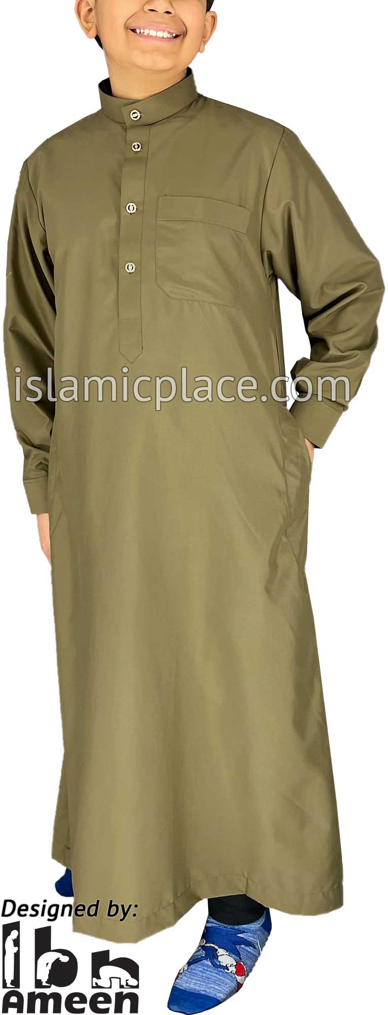 Dark Khaki - Boy's Aziz Style Men Saudi Thob by Ibn Ameen
