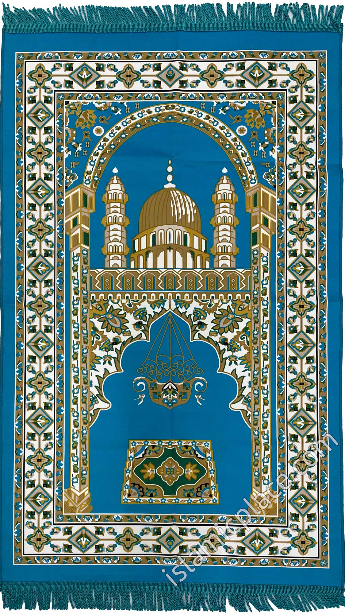 Sky Blue - Contemporary Masjid Design Prayer Rug with Matching Zipper Carrying Bag