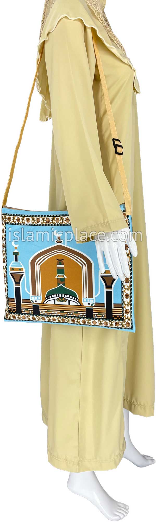 Sky Blue - Contemporary Masjid Design Prayer Rug with Matching Zipper Carrying Bag