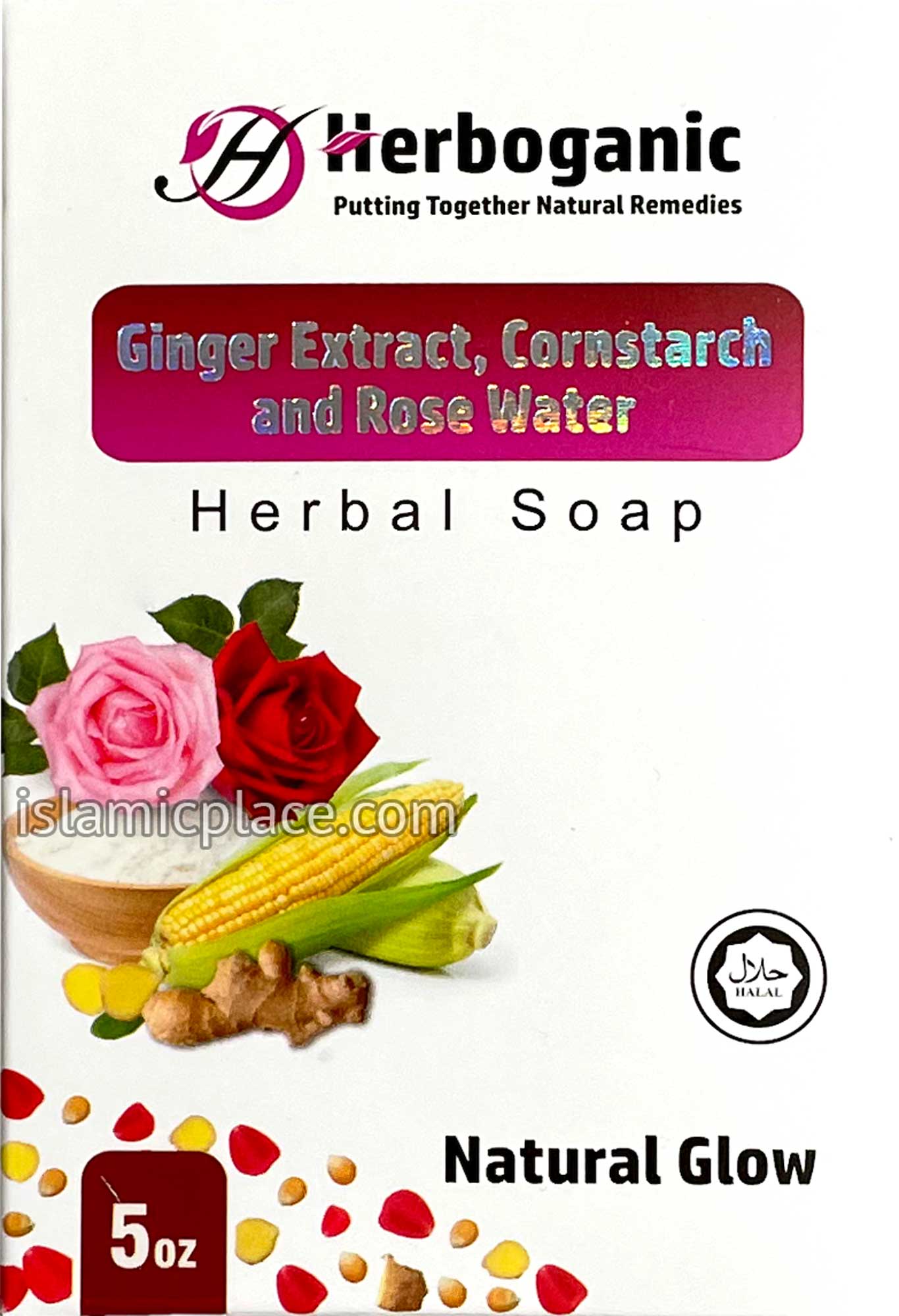 Ginger Extract, Cornstarch and Rose Water Herbal Halal Soap - 5 oz