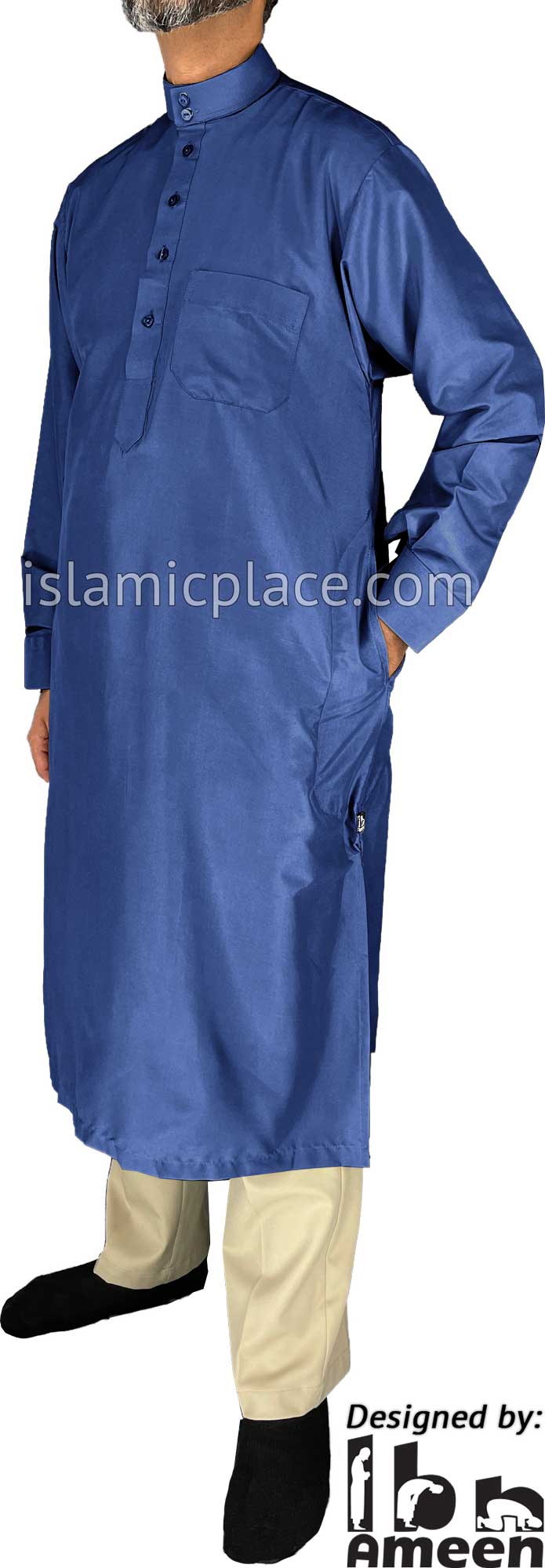 Royal Blue - Men Saudi Ad-Daffah Plain Kameez by Ibn Ameen with Visible Buttons