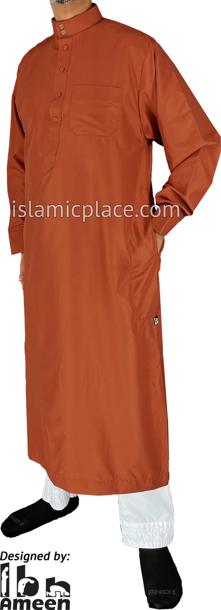 Rust - Men Saudi Ad-Daffah LT Thob by Ibn Ameen with Visible Buttons - IA3