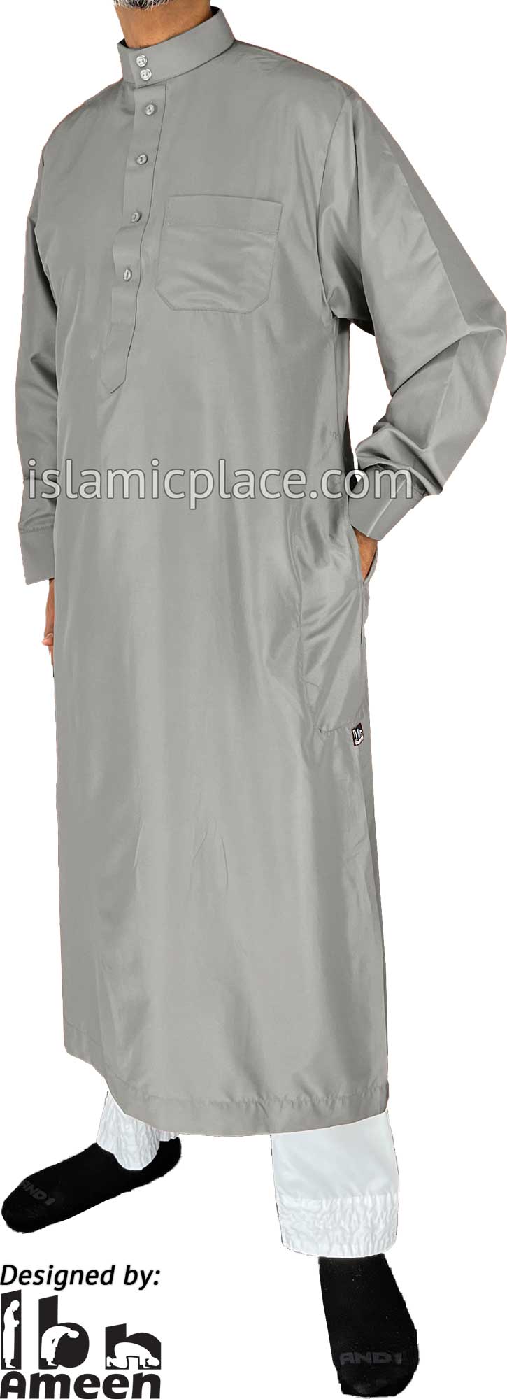 Silver Gray - Men Saudi Ad-Daffah LT Thob by Ibn Ameen with Visible Buttons - IA3