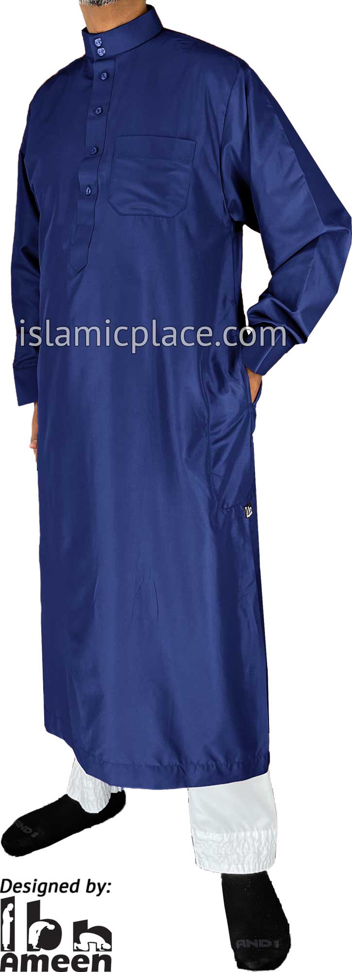 Royal Blue - Men Saudi Ad-Daffah LT Thob by Ibn Ameen with Visible Buttons - IA3