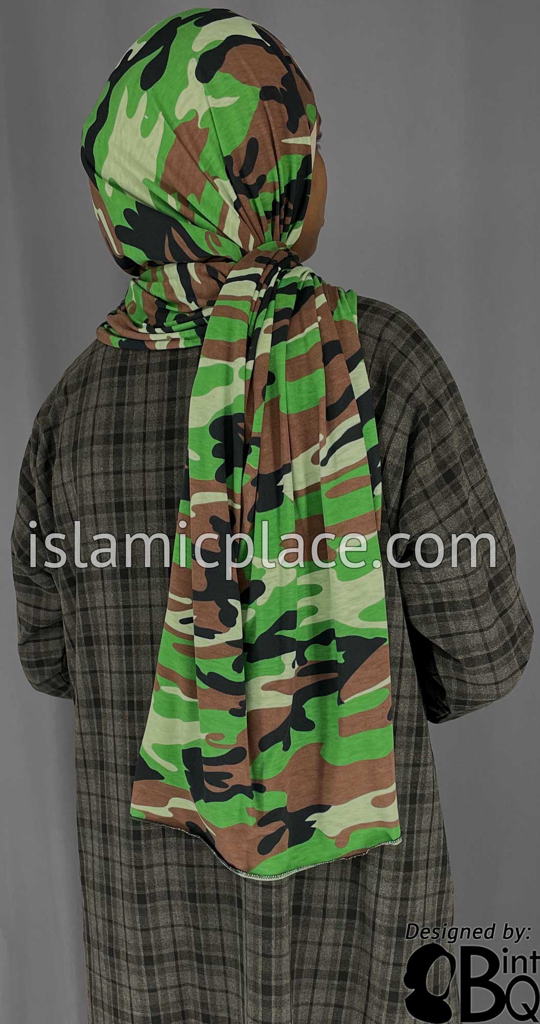 Shades of Green, Brown and Black Cameoflage Design - Print Jersey Shayla Long Rectangle Hijab 30"x70"