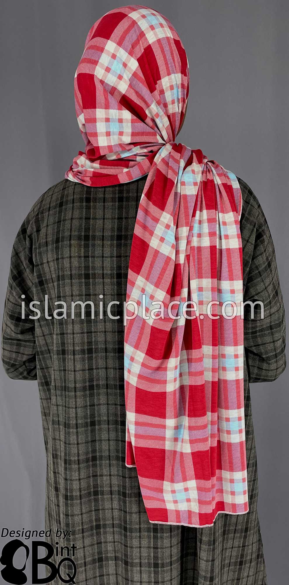 Red, White and Sky Blue Plaid - Print Jersey Shayla Long Rectangle Hijab 30"x70"