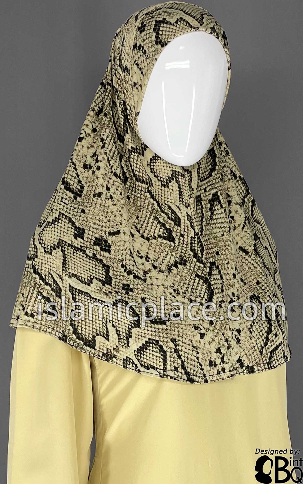 Dark Tan and Black Snakeskin Print- Printed Teen to Adult (Large) Hijab Al-Amira (1-piece style)