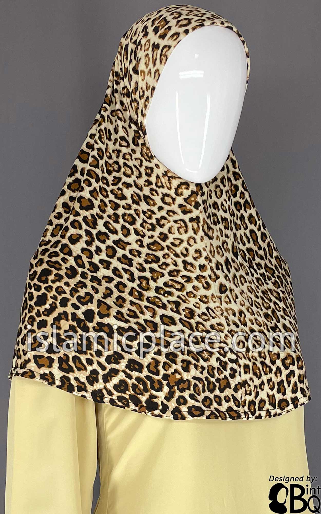 Dark Brown, Pumpkin and Tan Leopard Print- Printed Teen to Adult (Large) Hijab Al-Amira (1-piece style)