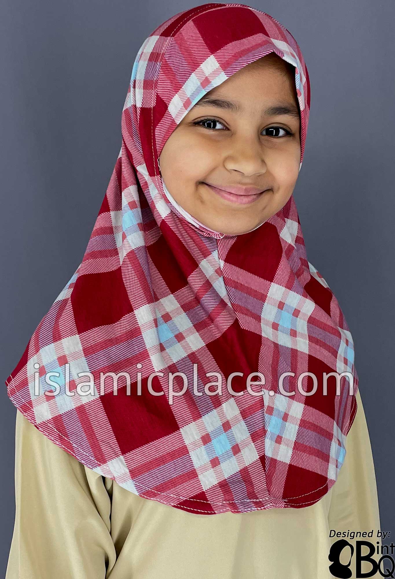 Red, White and Sky Blue Plaid - Printed Girl size (1-piece) Hijab Al-Amira