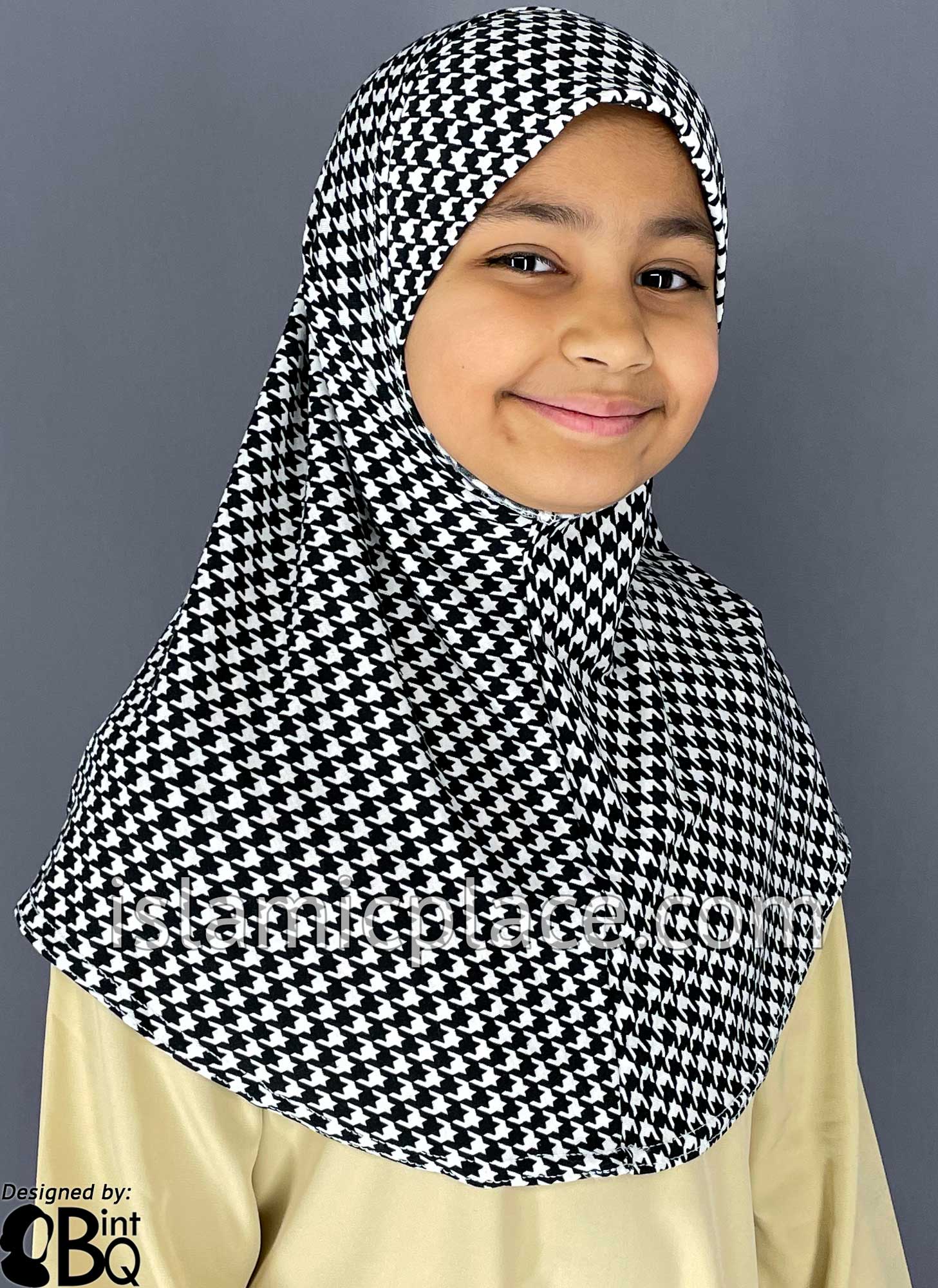 Black and White Houndstooth Pattern - Printed Girl size (1-piece) Hijab Al-Amira