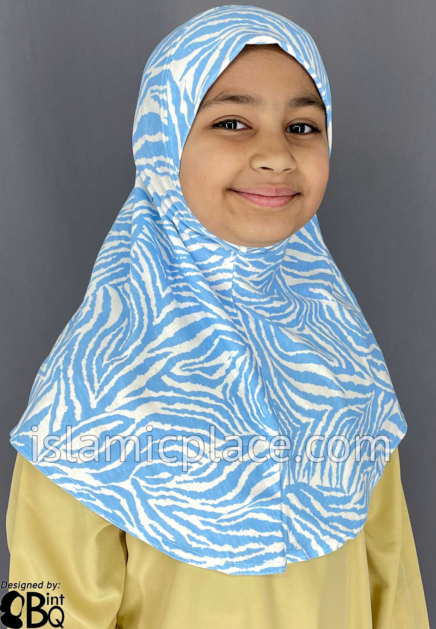 Sky Blue and White Zebra Print - Printed Girl size (1-piece) Hijab Al-Amira
