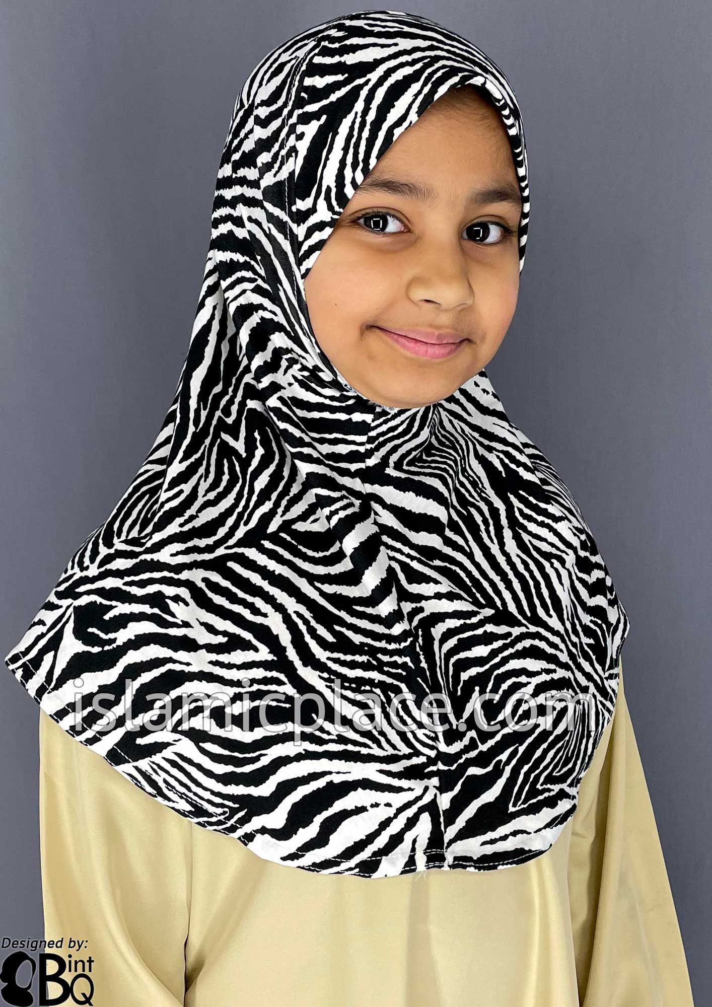 Black and White Zebra Print - Printed Girl size (1-piece) Hijab Al-Amira