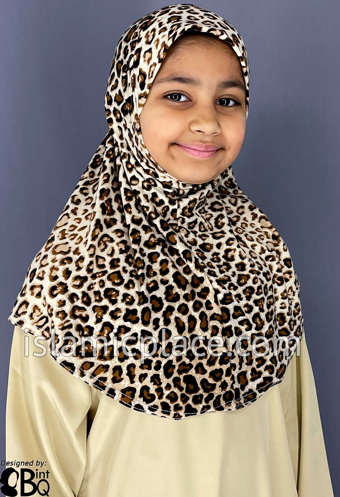 Dark Brown, Pumpkin and Tan Leopard Print - Printed Girl size (1-piece) Hijab Al-Amira