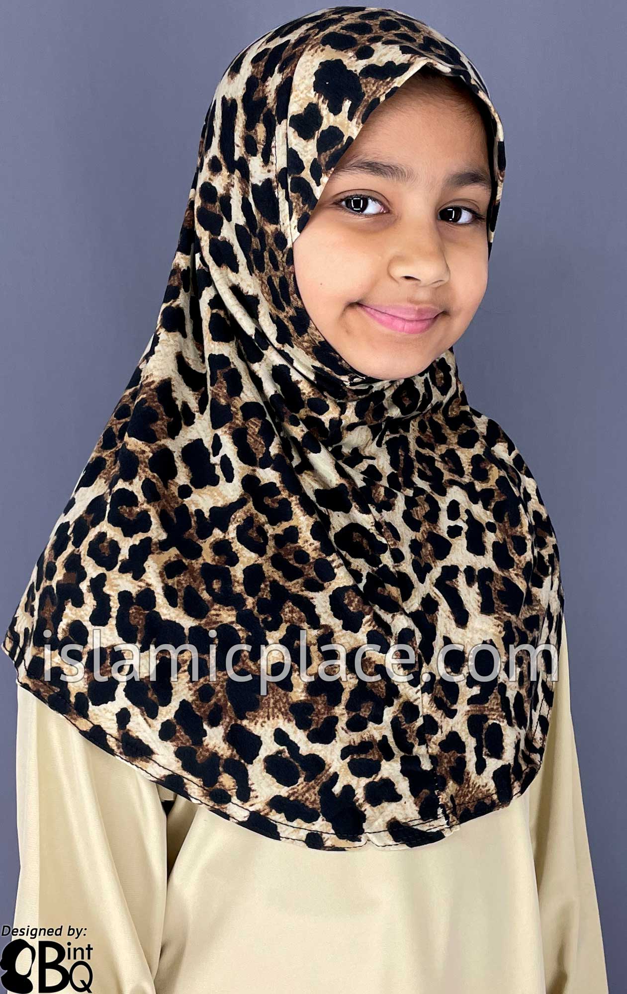 Black and Brown Animal Print on Tan Base - Printed Girl size (1-piece) Hijab Al-Amira