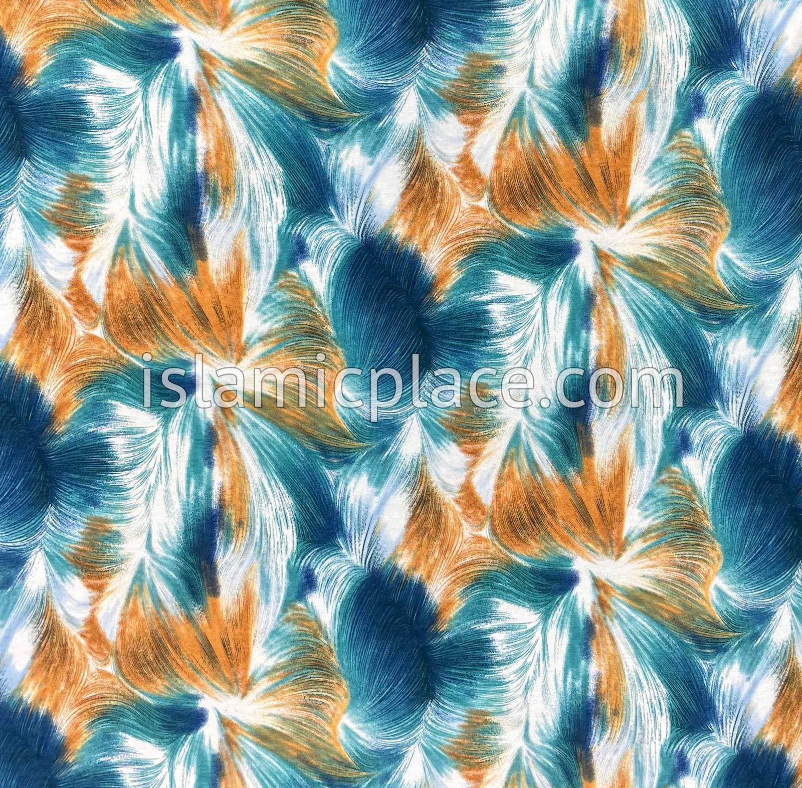 Teal Blue, Rust and White Truffula Design - Printed Girl size (1-piece) Hijab Al-Amira