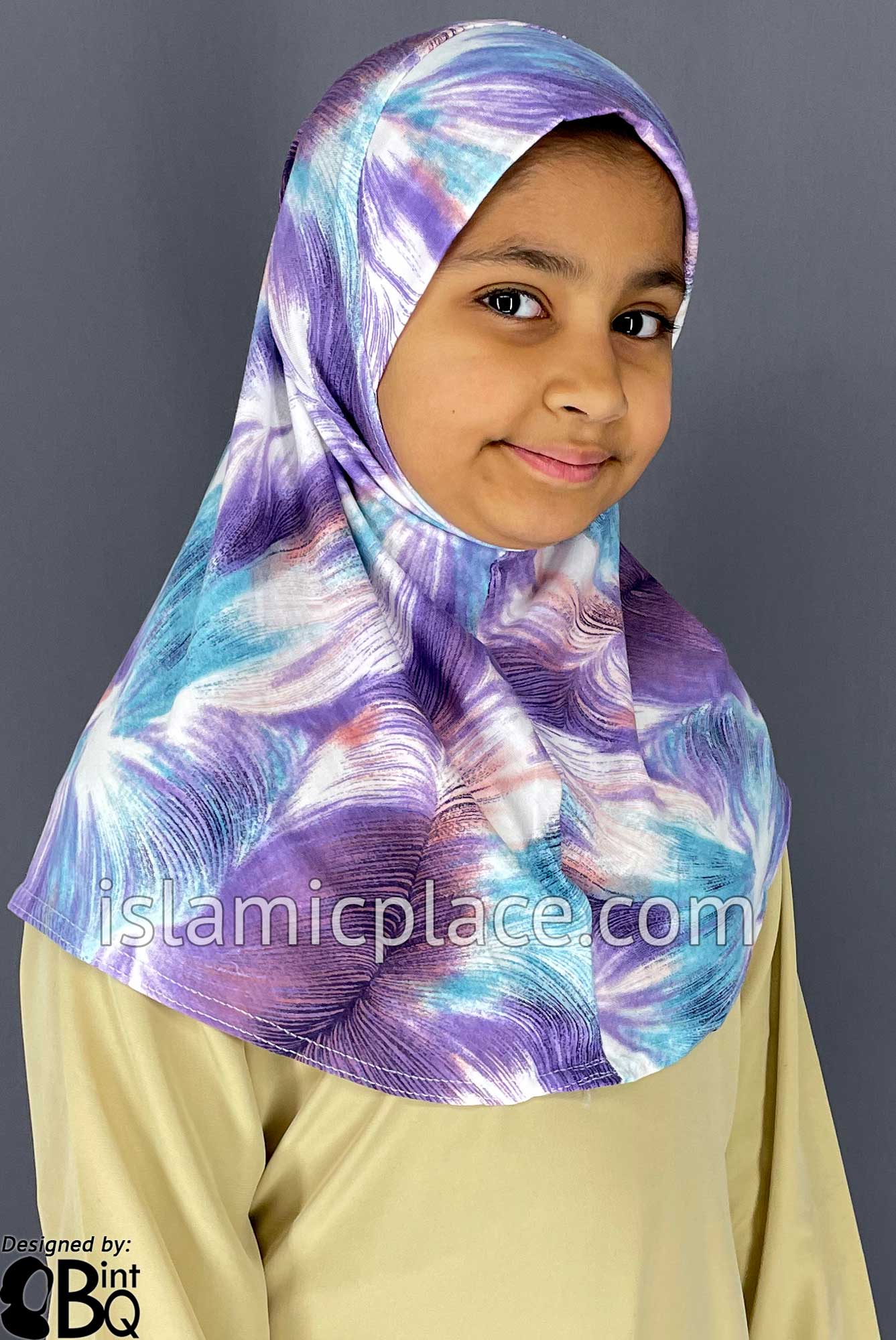 Purple, Sky Blue and White Truffula Design - Printed Girl size (1-piece) Hijab Al-Amira