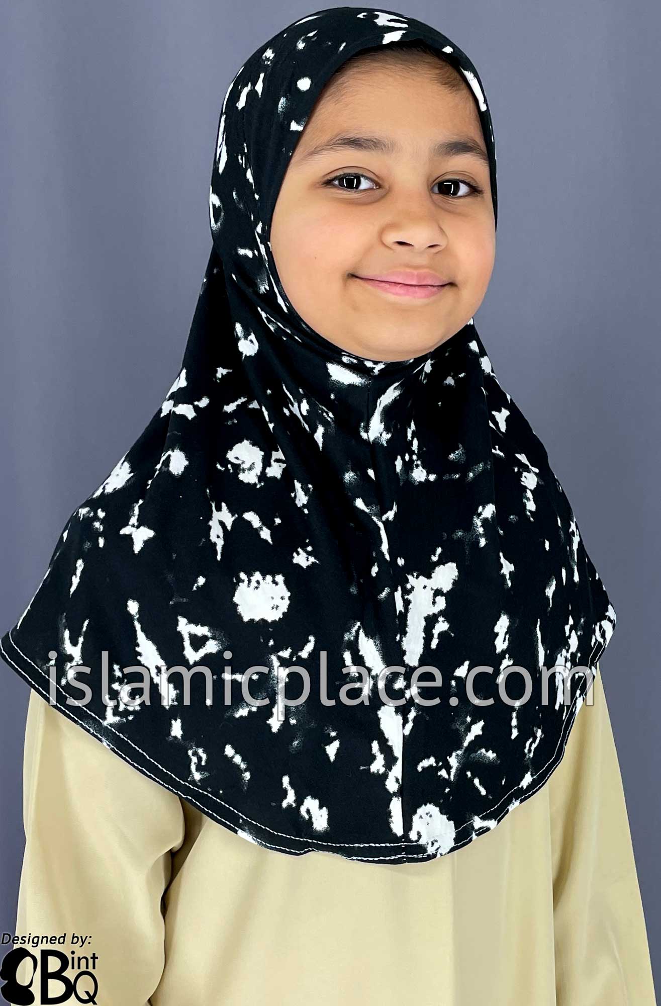 Black and White Smudges - Printed Girl size (1-piece) Hijab Al-Amira