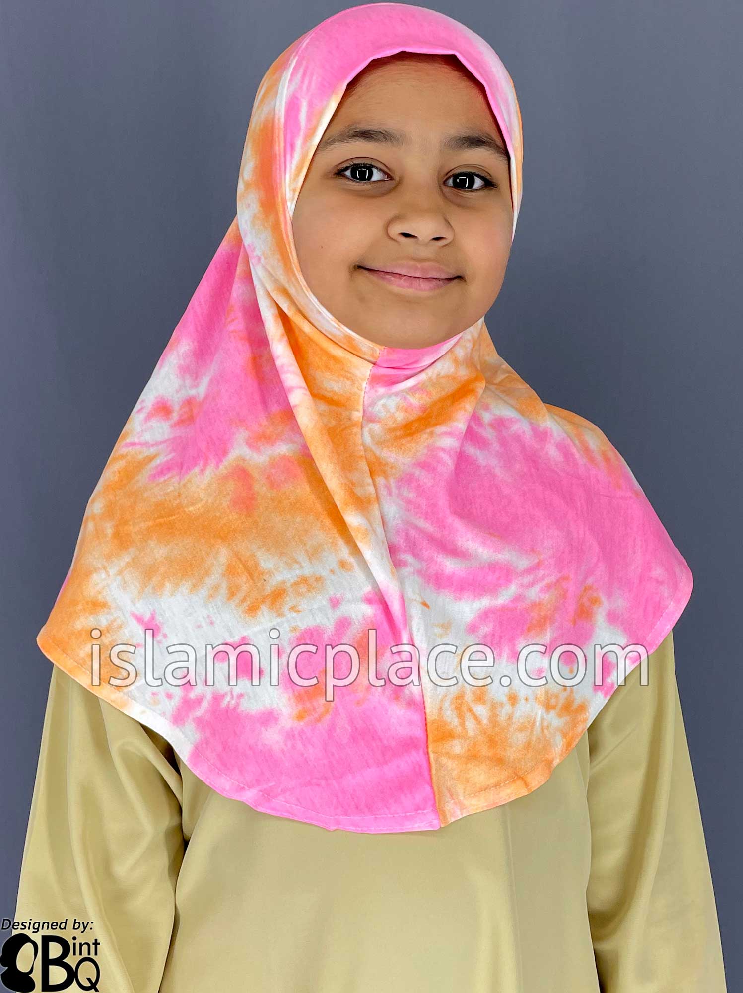 Orange, Pink and White Tie-Dye Design - Printed Girl size (1-piece) Hijab Al-Amira