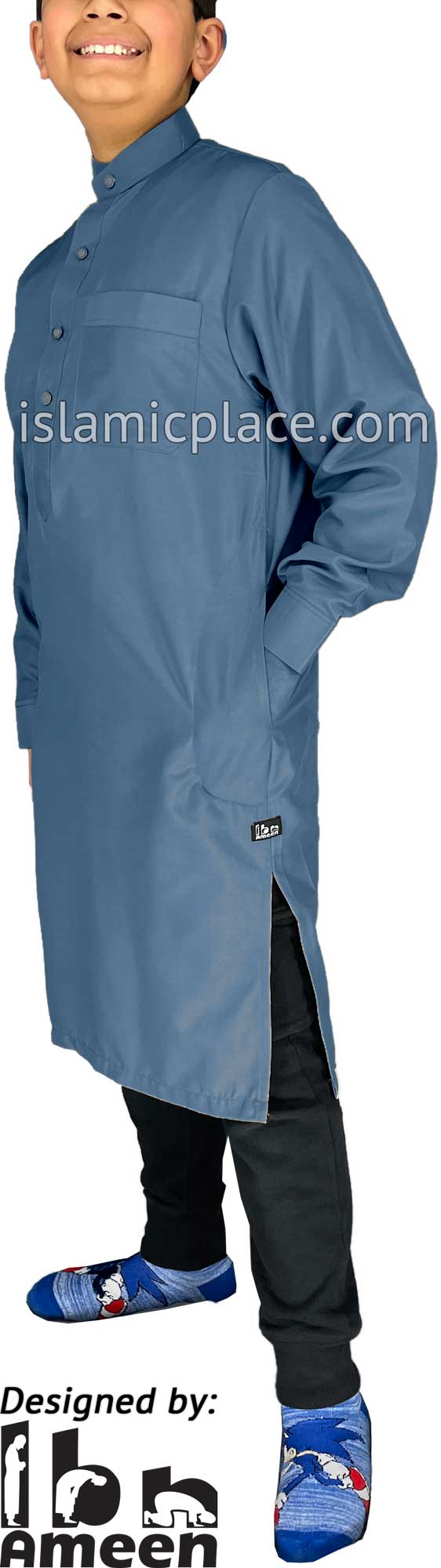 Steel Blue - Boy's Saudi Ad-Daffah Plain Kameez by Ibn Ameen