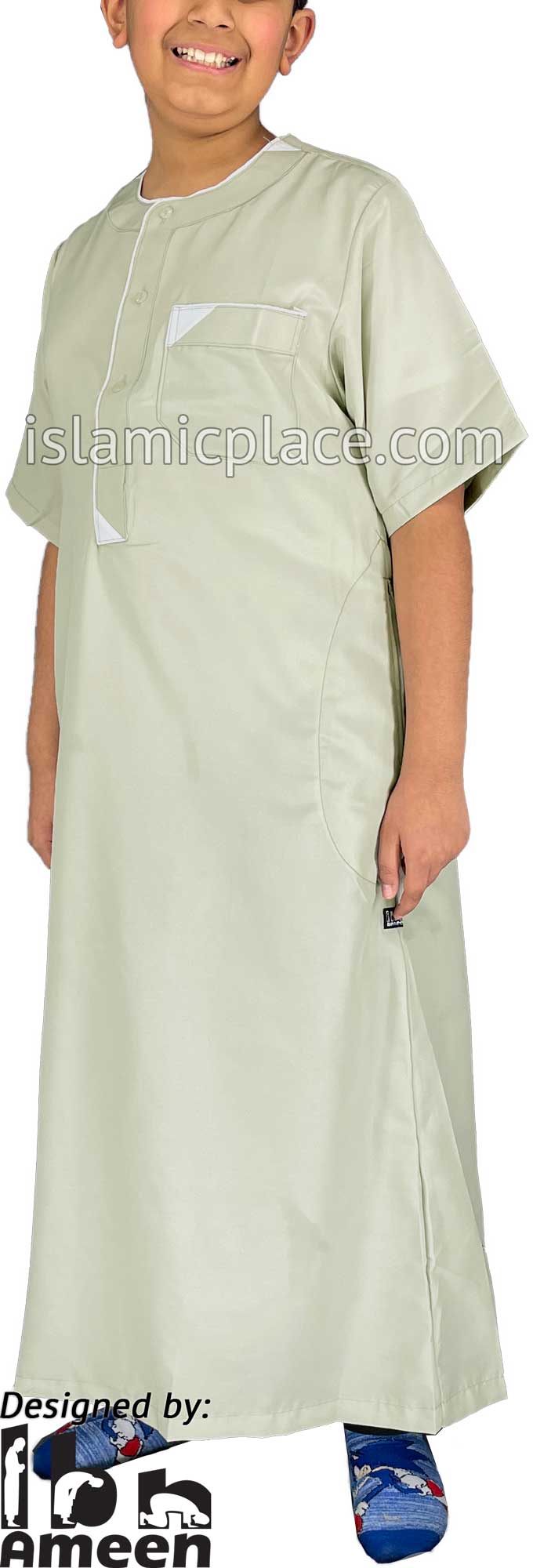 Sage Green - Munir Style Boy Short Sleeve Thob by Ibn Ameen