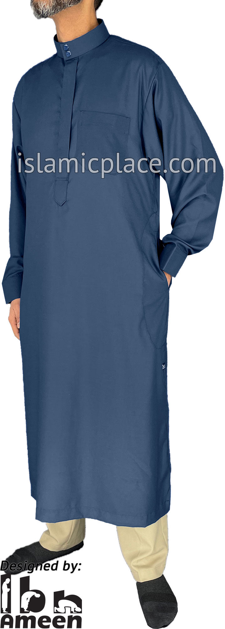 Denim Blue - Aziz Style Men Saudi Thob by Ibn Ameen