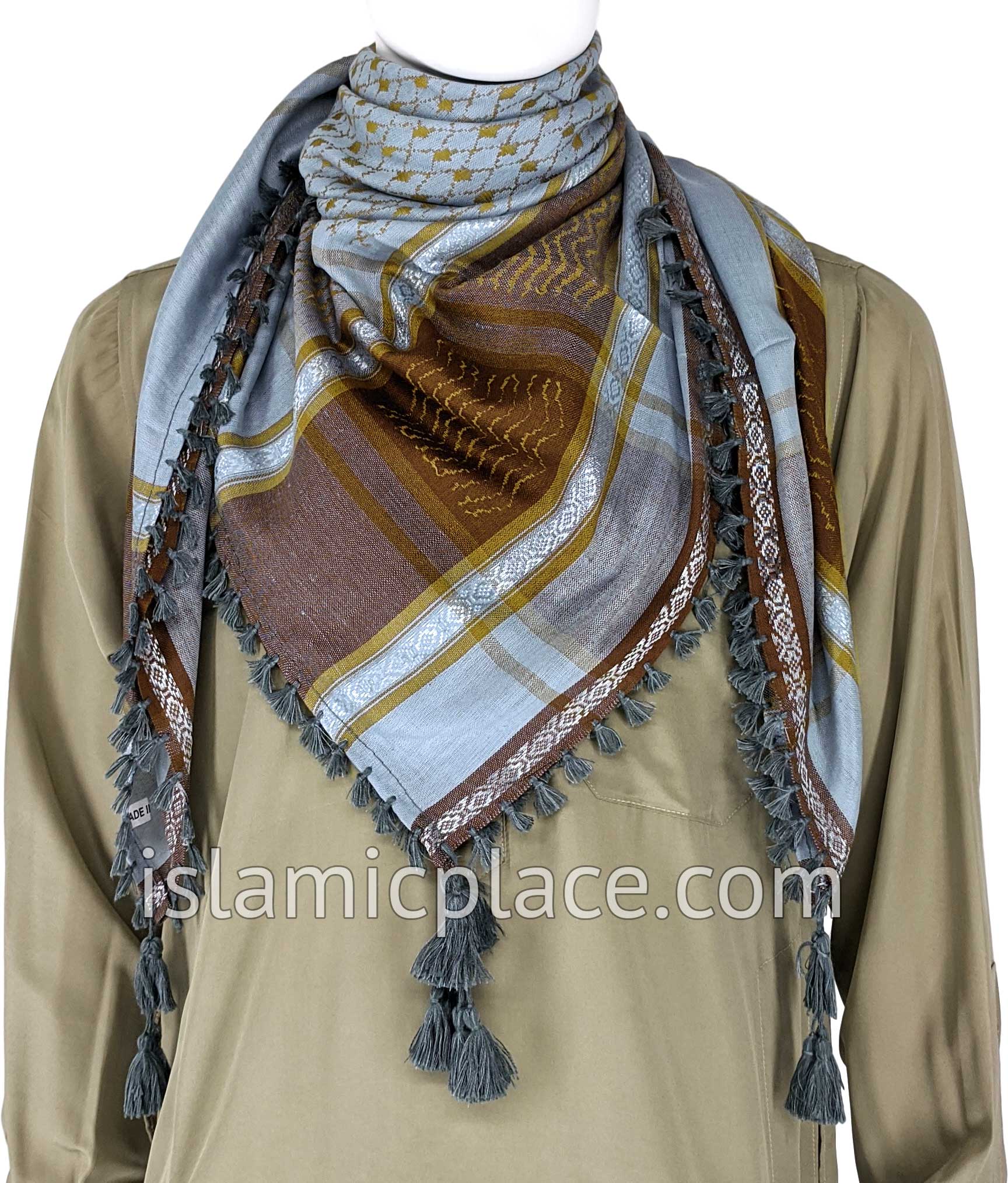 Gray with Brown and Mustard - Rauf Collection Men Scarf Kifaya