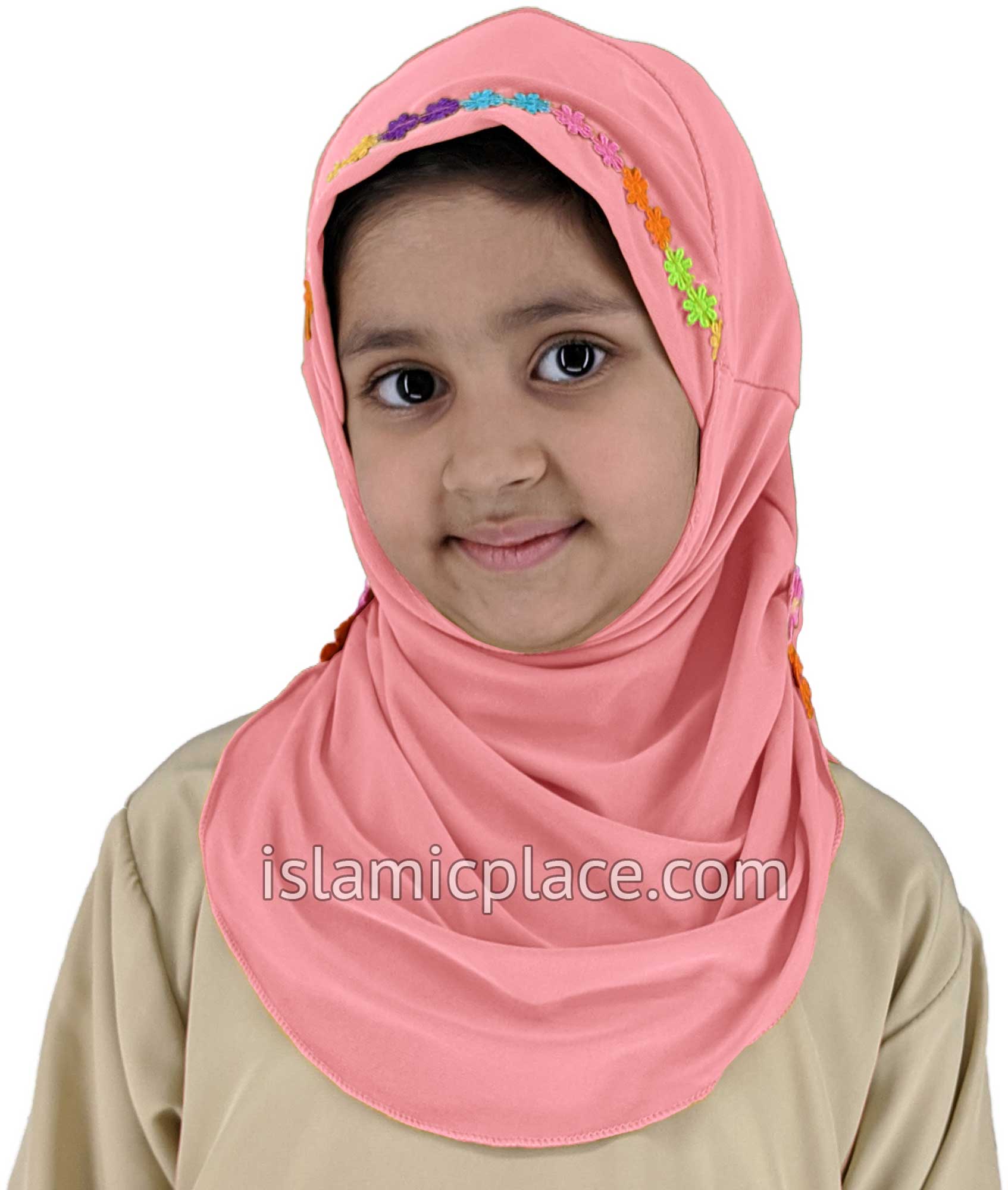 Pale Pink - Lace Daisy Flowers Hijab Al-Amira - Girl size (1-piece)