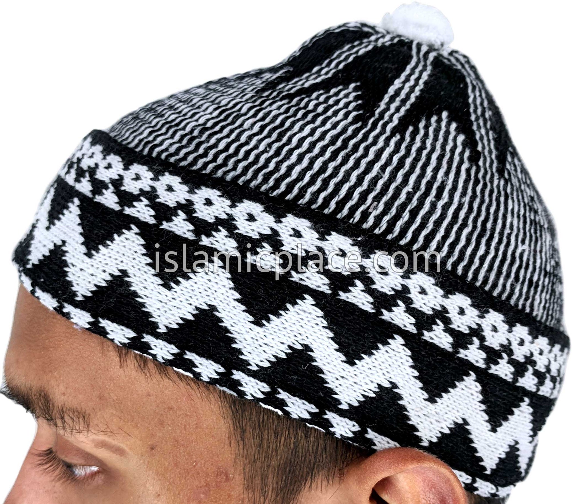 Black & White - Warm Knitted Talib Zigzag Style Kufi