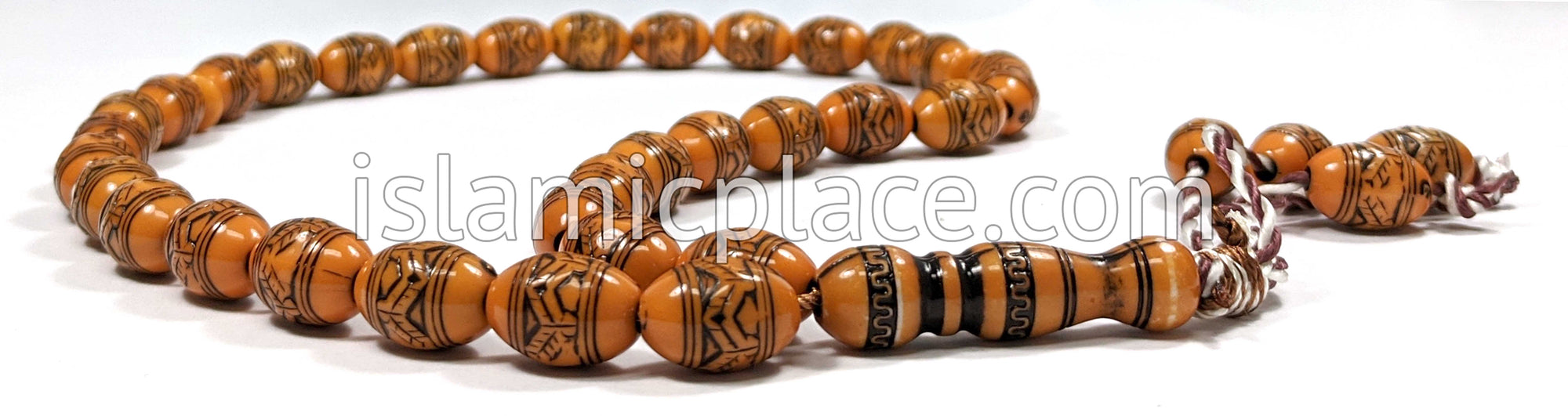 Clay Orange - Traditional Carved Design Tasbih Prayer Beads