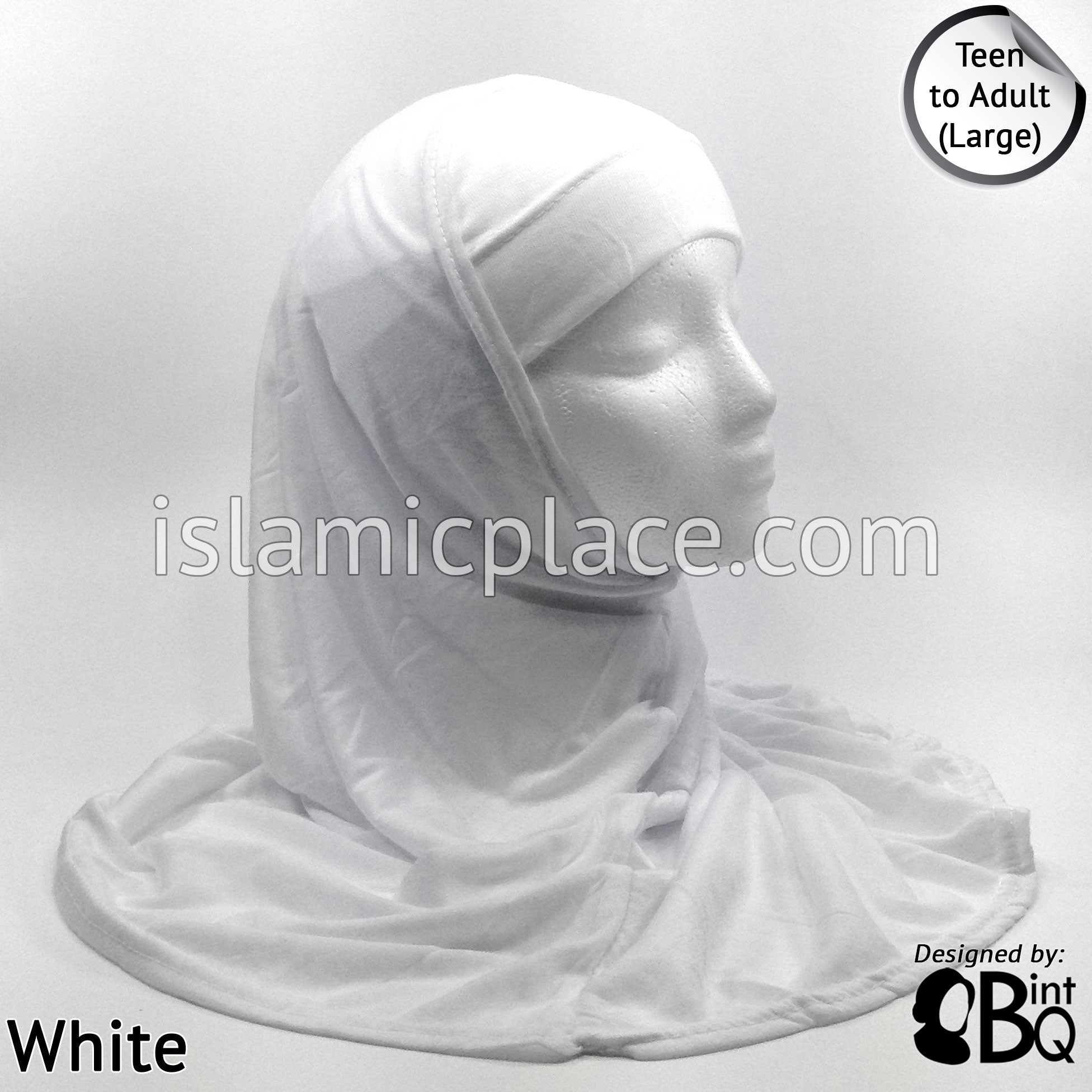 White - Plain Teen to Adult (Large) Hijab Al-Amira (2-piece style)
