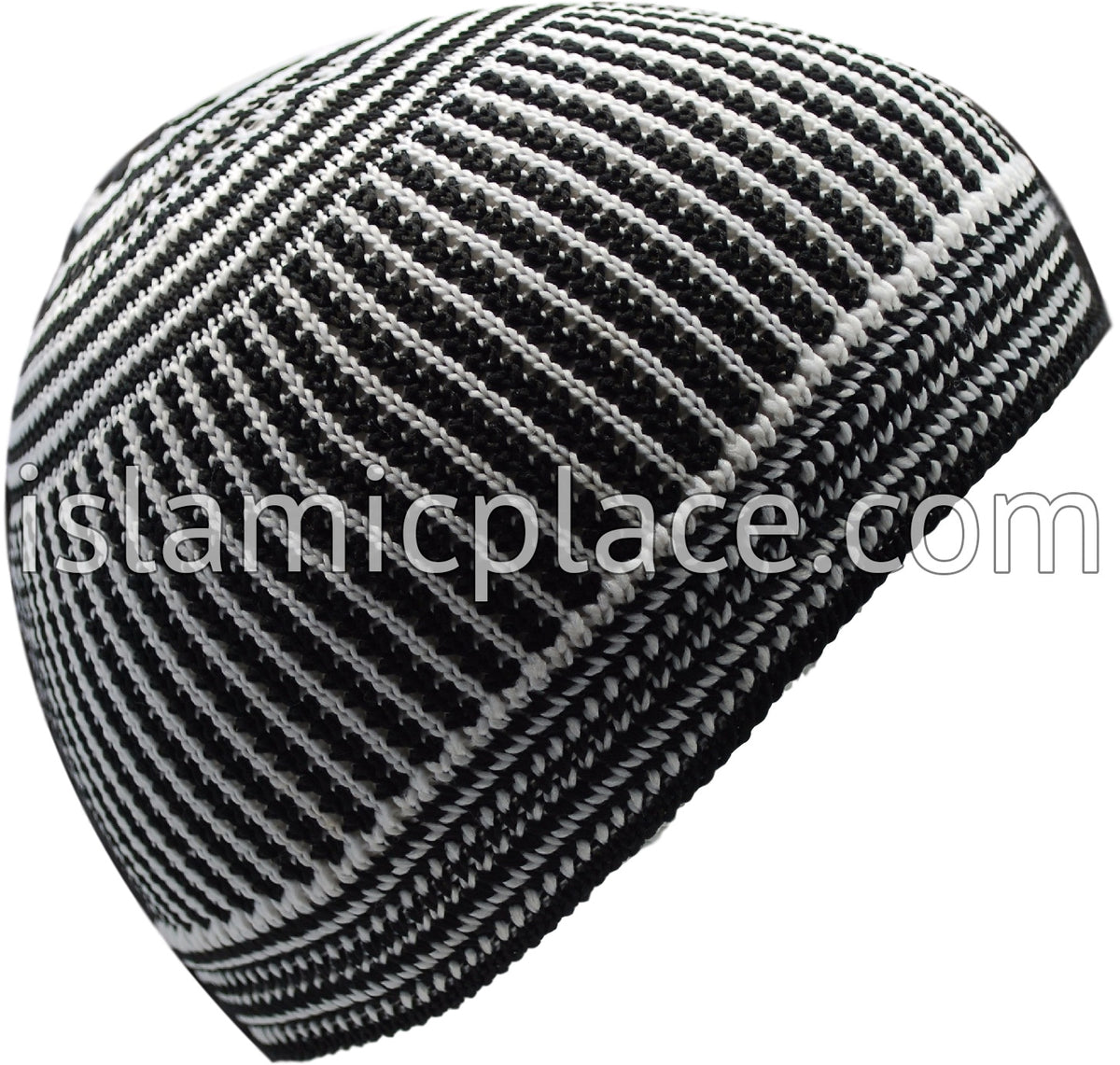 Black &amp; White - Elastic Knitted Bashir Designer Kufi