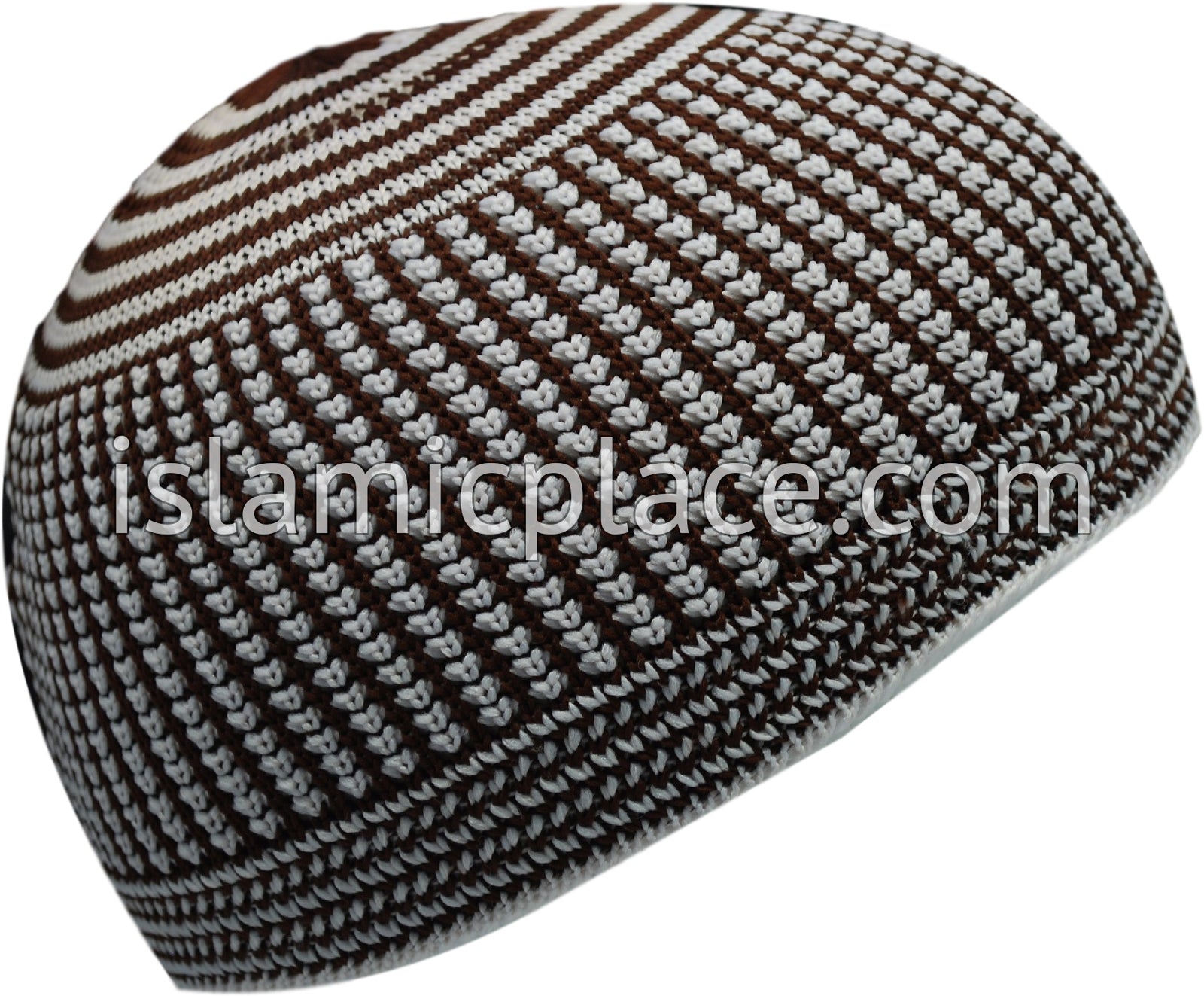 Brown & White - Elastic Knitted Bashir Designer Kufi
