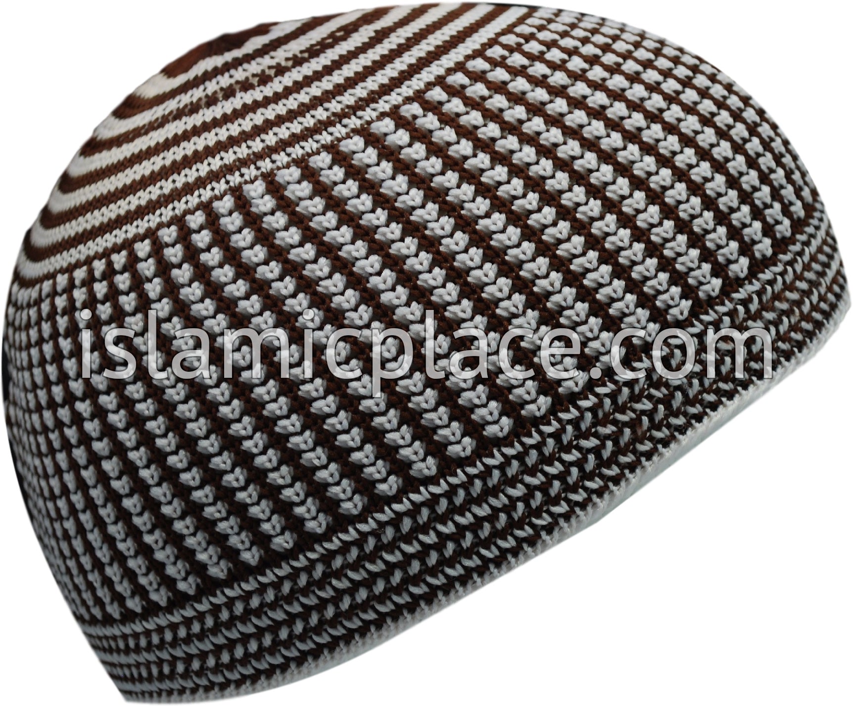 Brown & White - Elastic Knitted Bashir Designer Kufi