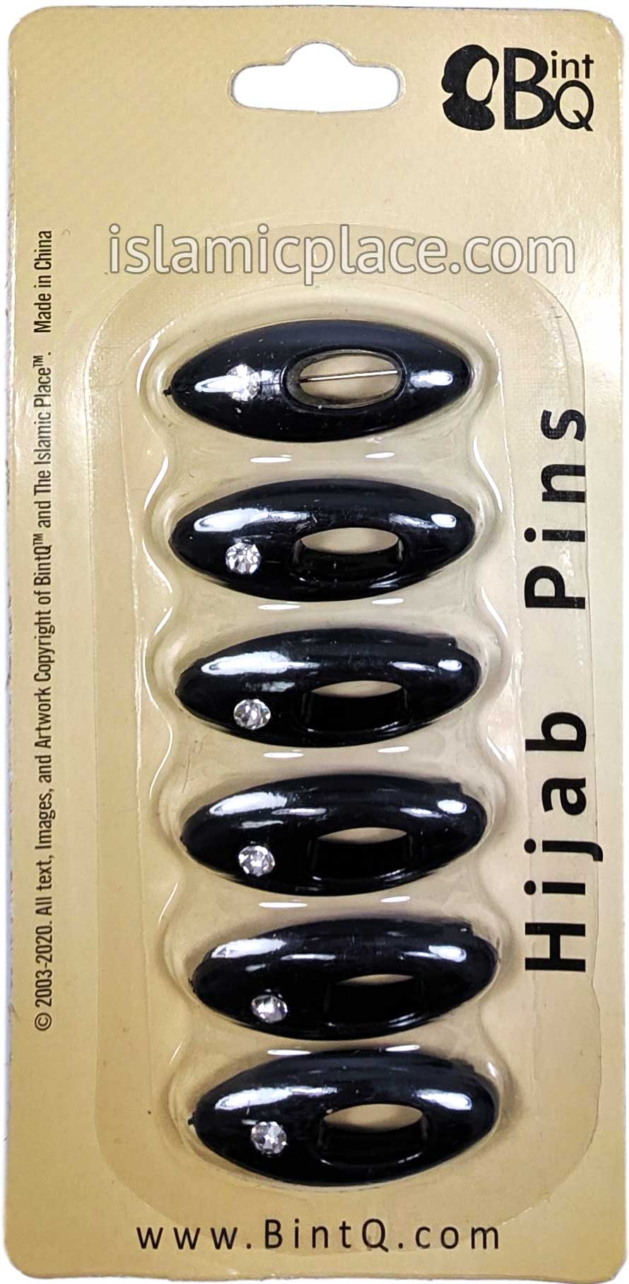 Black - Rhinestone Khimar Hijab Pin Pack (Pack of 6 Pins)