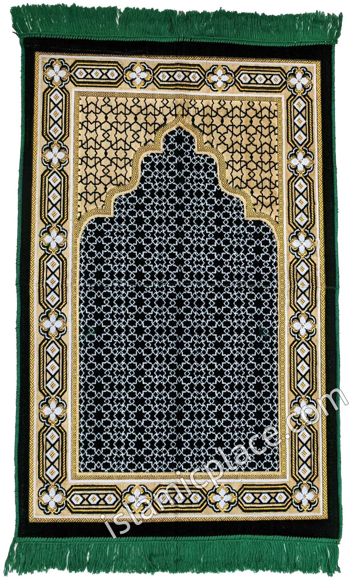 Green and Tan Prayer Rug with Grill Mihrab