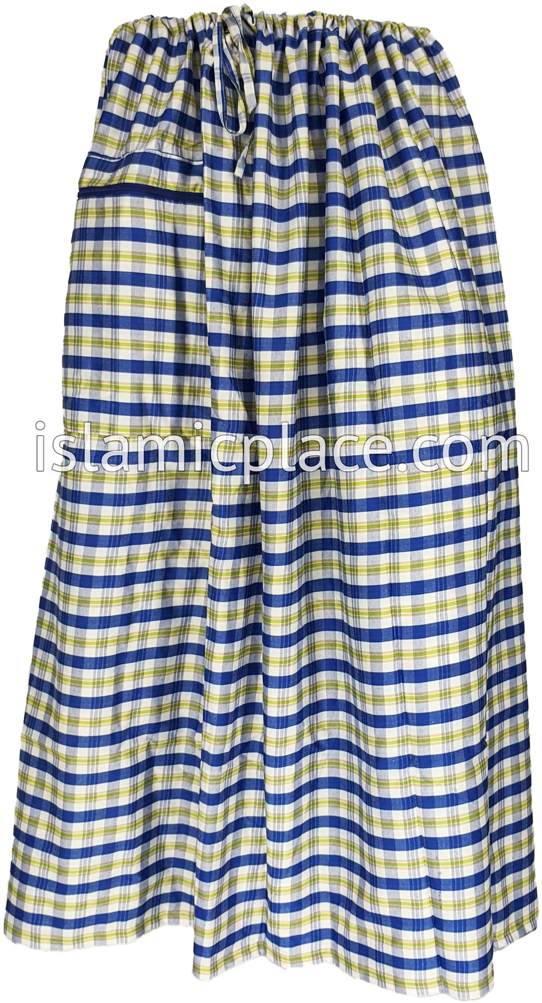 Royal Blue, White, Light Green and Khaki - Plaid Design Men Lungi Izar
