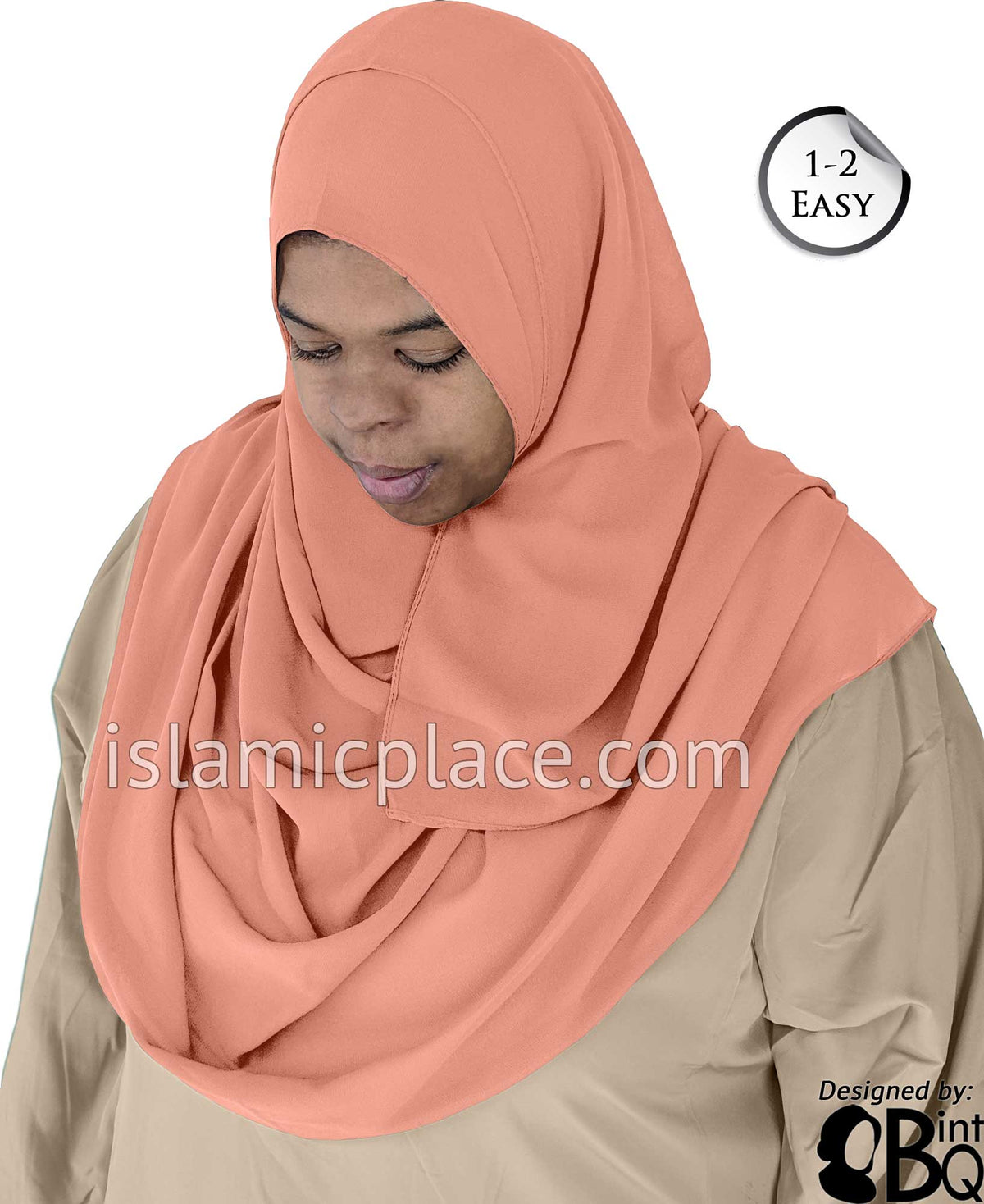 Peach Plain - Salima 1-2 Easy Georgette Shayla Long Rectangle Hijab 30&quot;x70&quot;