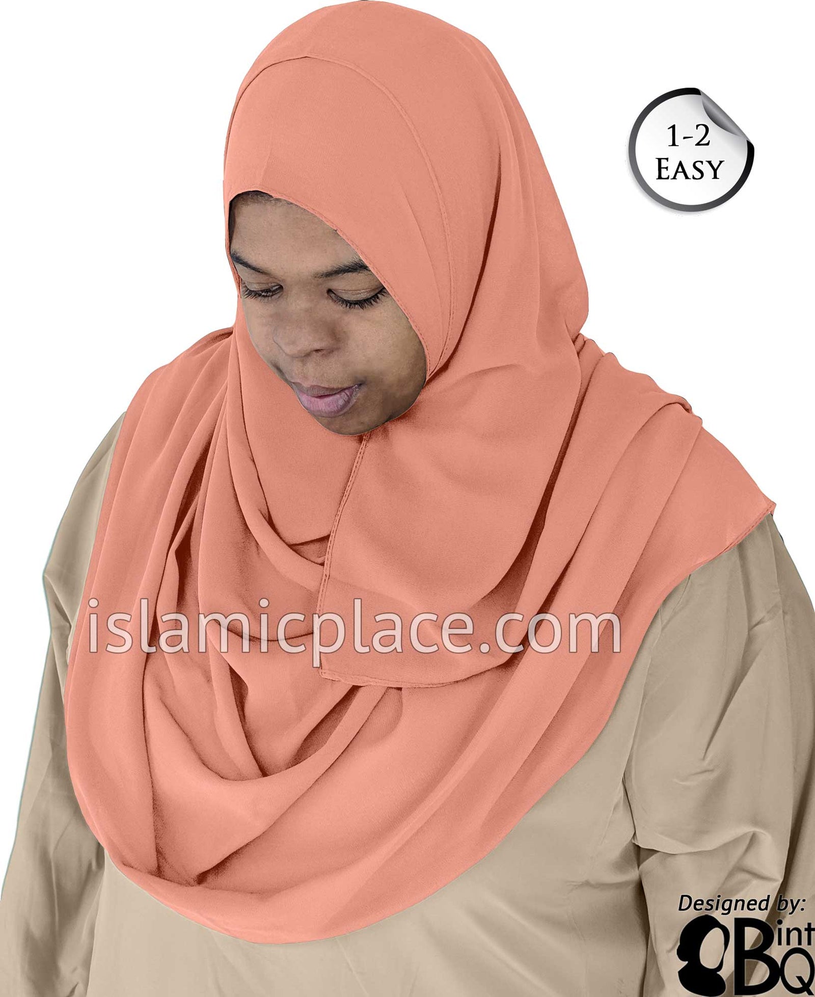 Peach Plain - Salima 1-2 Easy Georgette Shayla Long Rectangle Hijab 30"x70"