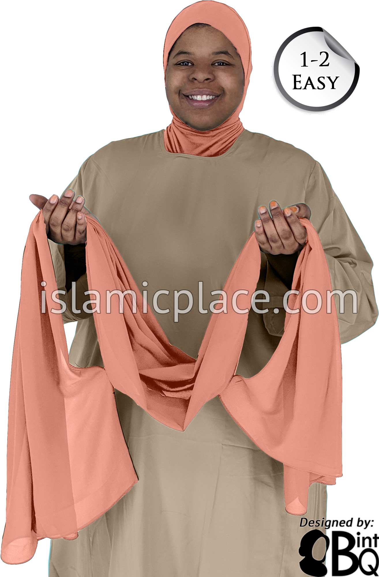 Peach Plain - Salima 1-2 Easy Georgette Shayla Long Rectangle Hijab 30"x70"
