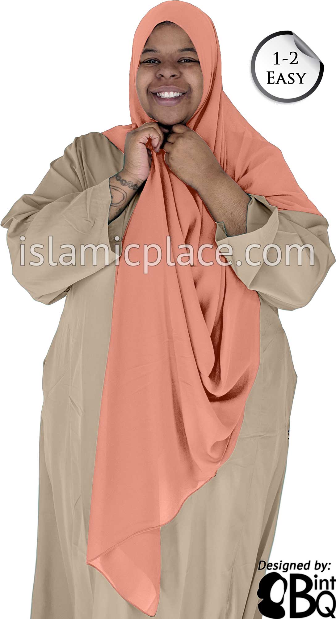 Peach Plain - Salima 1-2 Easy Georgette Shayla Long Rectangle Hijab 30"x70"