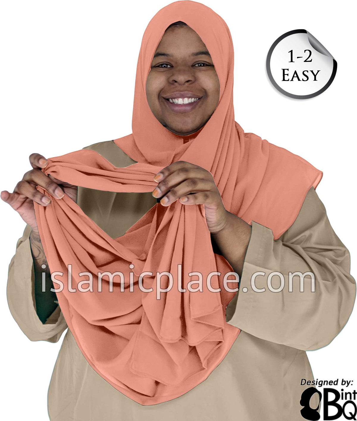 Peach Plain - Salima 1-2 Easy Georgette Shayla Long Rectangle Hijab 30"x70"
