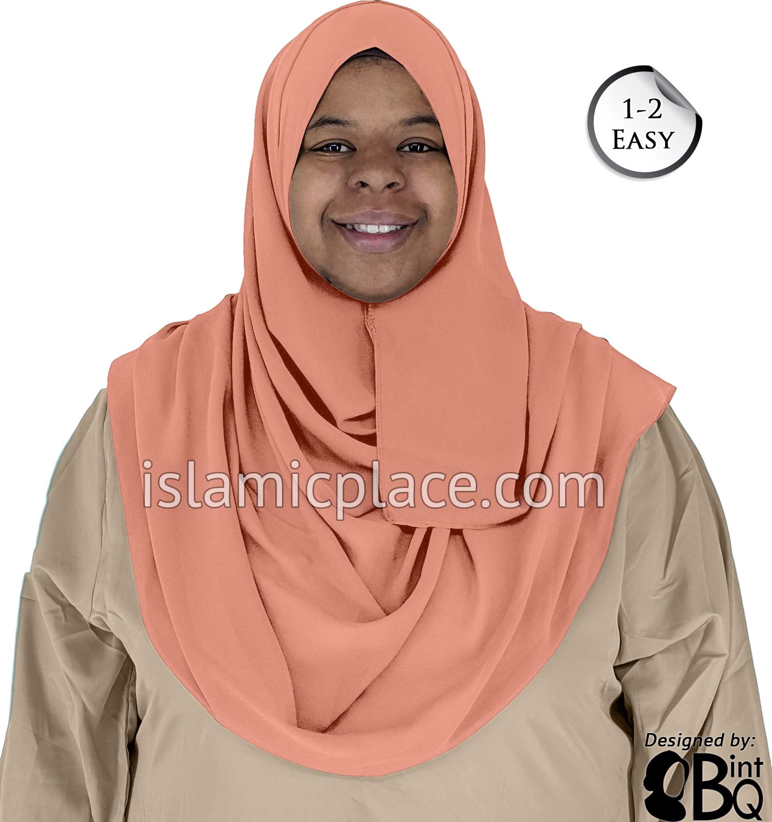 Peach Plain - Salima 1-2 Easy Georgette Shayla Long Rectangle Hijab 30"x70"