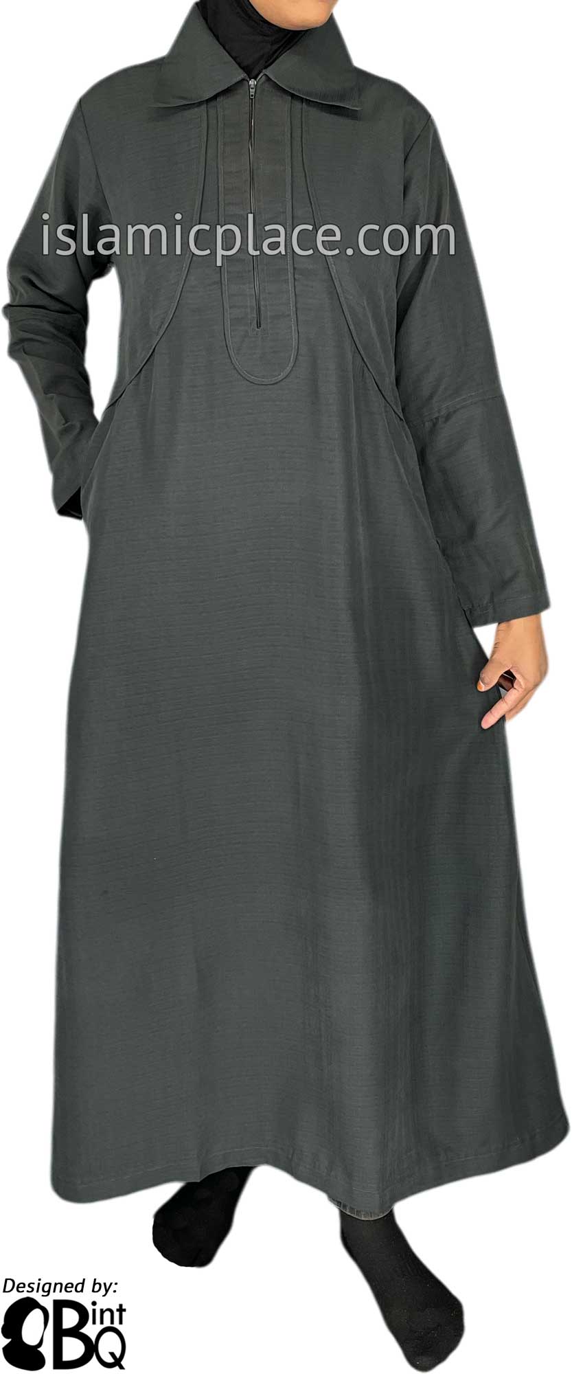 Gray - Versatile Abaya with Silver Pinstripe Fabric by BintQ - BQ73