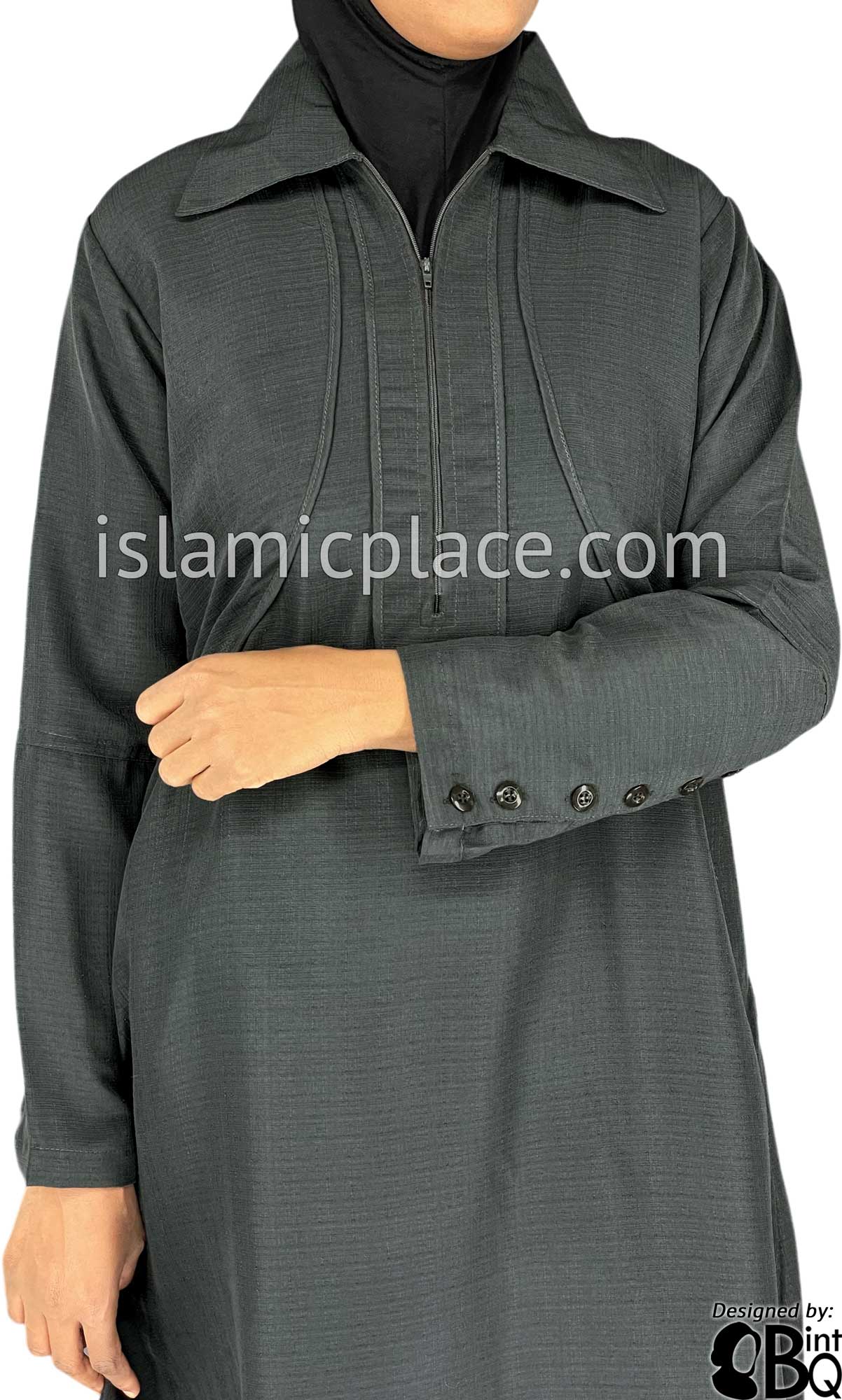 Gray - Versatile Abaya with Silver Pinstripe Fabric by BintQ - BQ73