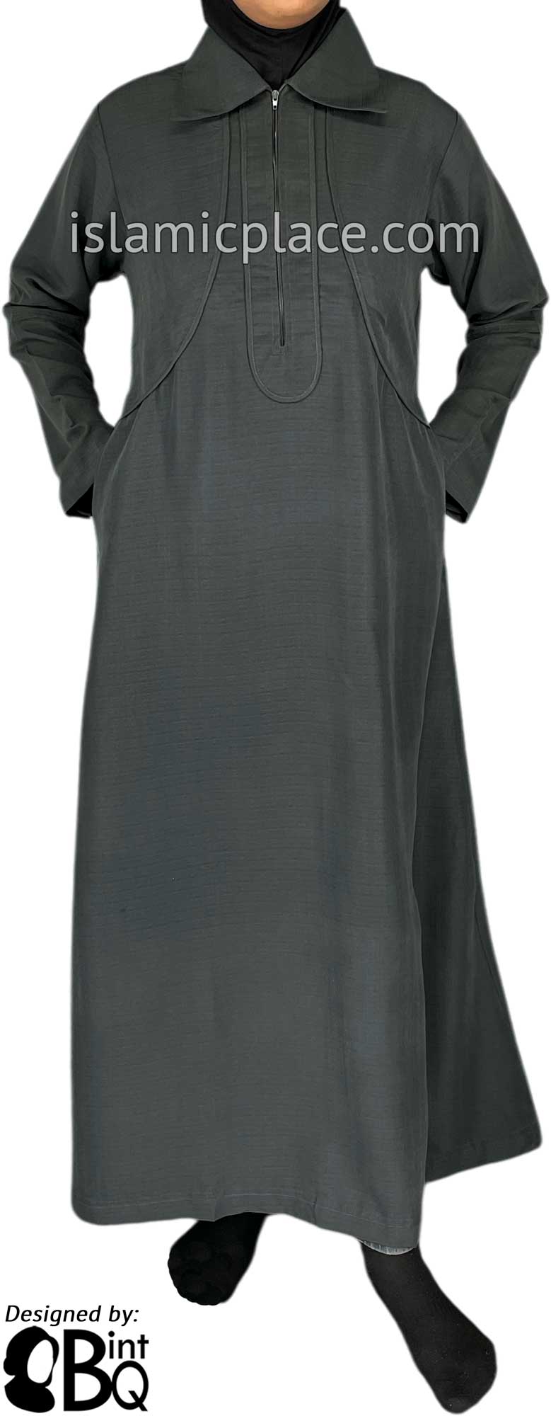 Gray - Versatile Abaya with Silver Pinstripe Fabric by BintQ - BQ73